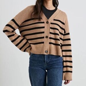 NWT Rails Geneva Wool/Cashmere Cardigan - Camel Black Stripe